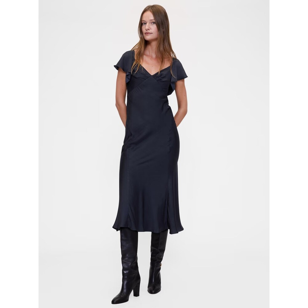 GapStudio Satin Midi Dress Small Navy Blue Empire Fairycore Feminine Romantic